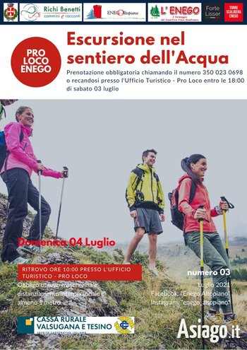 volantino escursione engo 4 luglio 2021 Escursione sul sentiero dell'acqua a Enego 2021
