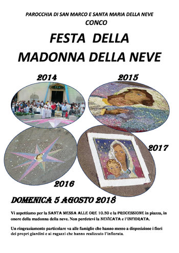 Festa della Madonna della Neve 2018 a Conco