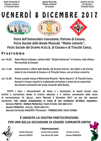 festa dell'Immacolata a Cesuna e Treschè Conca festa dell'Immacolata a Cesuna e Treschè Conca