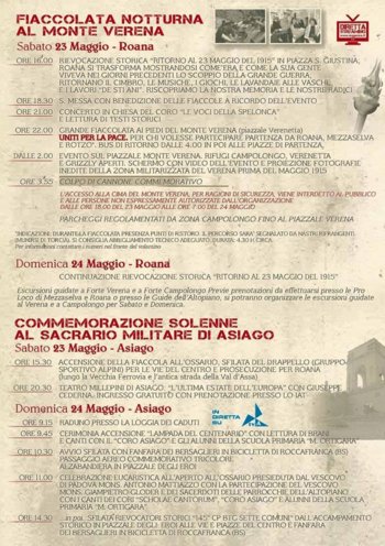 Manifesta programma Centenario Grande Guerra a Roana