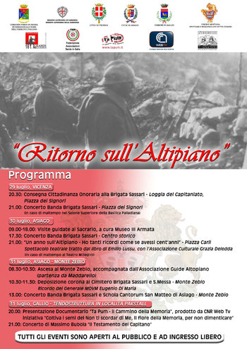 Return of the plateau, the great war and remembrance of the infantrymen of the Sassari Brigade