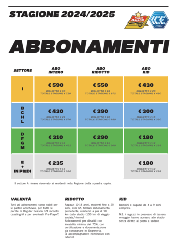 Abbonamenti stagione 2024-2025 Asiago Hockey