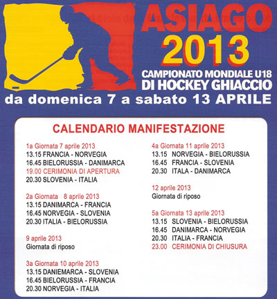 Locandina Mondiali Hockey Under 18 Asiago 2013