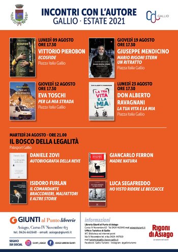 APERITIVO CON L'AUTORE - Rassegna letteraria a Gallio - Agosto 2021