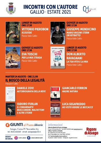 APERITIVO CON L'AUTORE - Rassegna letteraria a Gallio - Agosto 2021