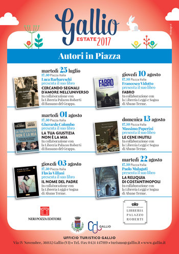 AUTORI IN PIAZZA - Presentazione libri in piazza a Gallio - Luglio/agosto 2017