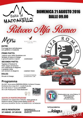 Raduno alfa romeo ad Asiago Domenica 21 Agosto 2016