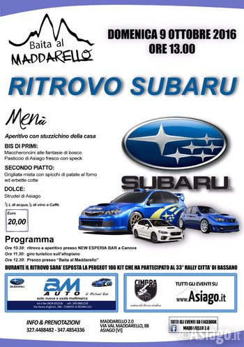 Raduno subaru ad Asiago domenica 9 ottobre 2016