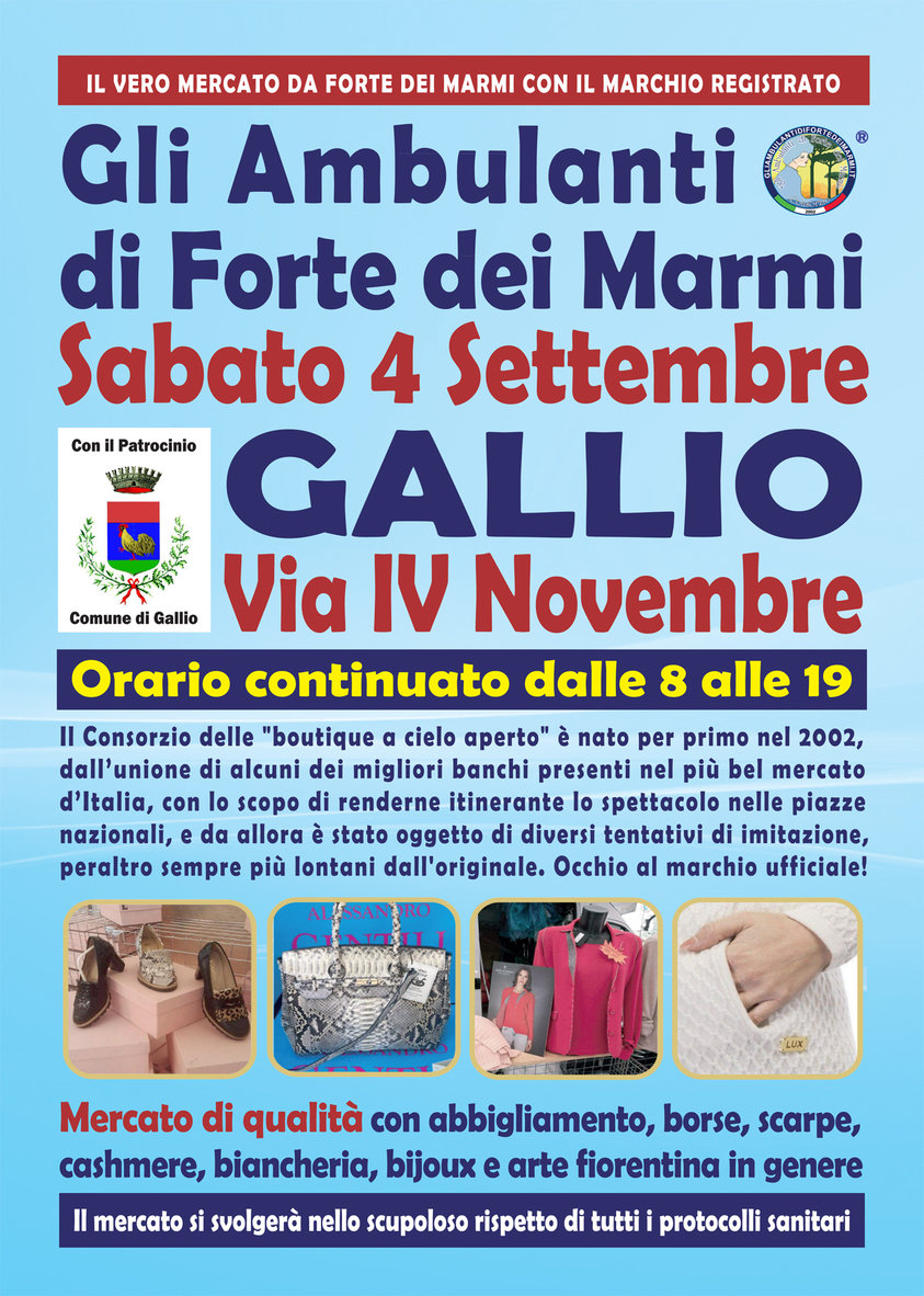 "Gli Ambulanti di Forte dei Marmi” a Gallio sabato 4 settembre 2021