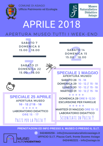 Aperture aprile 2018 Museo Naturalistico di Asiago Aperture aprile 2018 Museo Naturalistico di Asiago