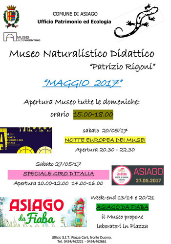 Aperture di maggio 2017 del museo naturalistico di Asiago Aperture di maggio 2017 del museo naturalistico di Asiago