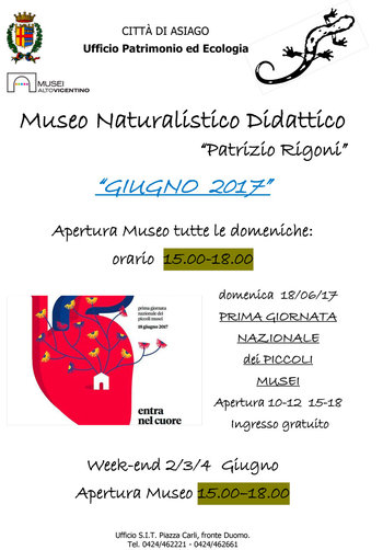 Aperture giugno 2017 Museo Naturalistico Asiago Aperture giugno 2017 Museo Naturalistico Asiago