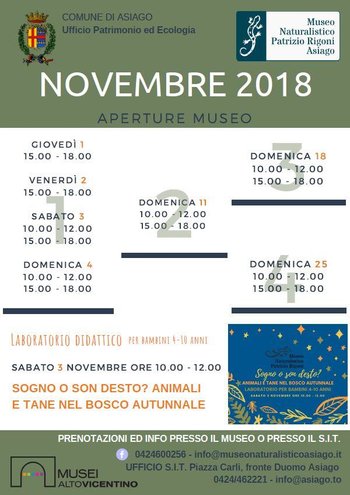 Aperture mese novembre del Museo Naturalistico di Asiago Aperture mese novembre del Museo Naturalistico di Asiago