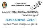 Aperture del mese di settembre 2017 del Museo Naturalistico Didattico "Patrizio Rigoni" di Asiago