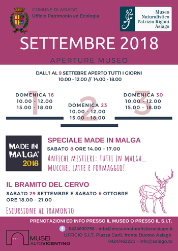 Aperture settembre 2018 Museo Naturalistico di Asiago