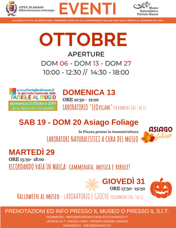 Eventi ottobre2019 Museo Naturalistico Asiago