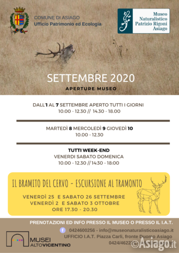 Eventi Settembre 2020 al Museo Naturalistico di Asiago