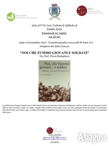 Locandina salolotti culturali mecf estate 2021 domenica 11 luglio noi che fummo giovani e soldati flavio rodeghiero