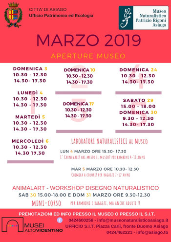 Openings and activities for the month of MARCH 2019 of Didactic nature museum 