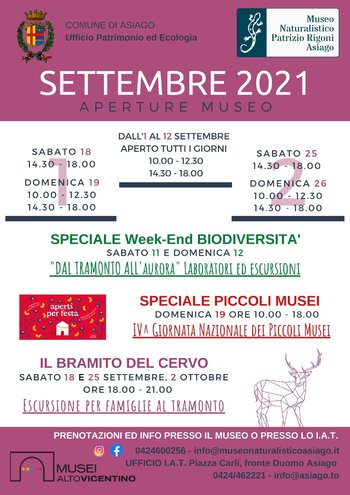 Programma Museo Naturalistico Patrizio Rigoni di Asiago settembre 2021