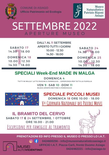 Eventi e aperture del Museo Naturalistico Patrizio Rigoni di Asiago - SETTEMBRE 2022