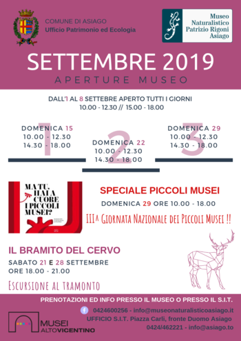 Aperture e attività del mese di settembre 2019 del Museo Naturalistico Didattico 