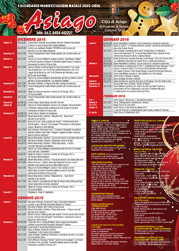 CHRISTMAS at ASIAGO, complete calendar events scheduled for Christmas 2015-2016