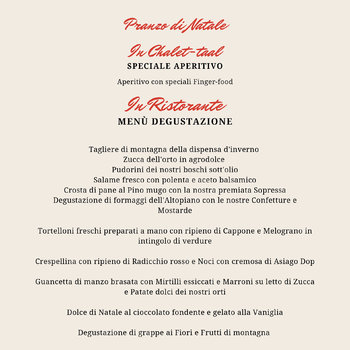 Il menu di Natale 2021 dell'Agriturismo Gruuntal di Asiago