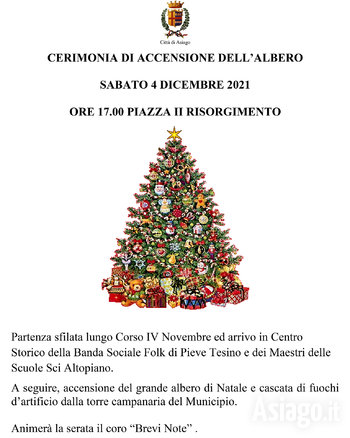 Manifesto accensione albero Asiago 2021