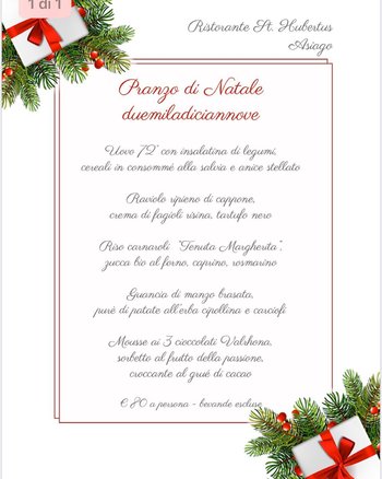 Decorazioni Menu Natale.Pranzo Di Natale 2019 Al Ristorante St Hubertus Dell Hotel Europa Asiago 25 Dicembre 2019