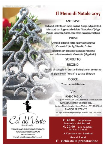 Menu natale 2017 Malga Col del Vento