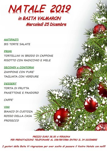 25 Dicembre Natale.Pranzo Di Natale 2019 In Baita Valmaron Enego 25 Dicembre 2019