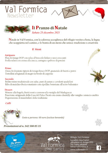 Pranzo di Natale 2021 al Rifugio Val Formica