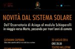News of the solar system from the Asiago Observatory, theater Millepini, 23 Jul