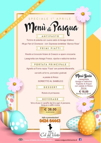 Menu pasqua 2018 Malga Col del Vento Menu pasqua 2018 Malga Col del Vento