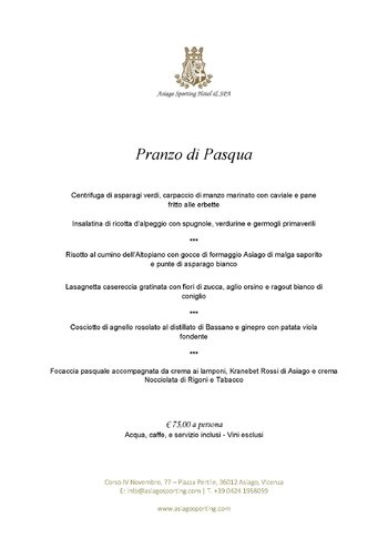 Pranzo di Pasqua 2022 al ristorante dell'Asiago Sporting Hotel Spa