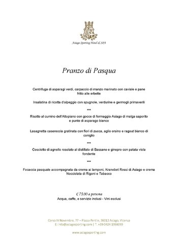 Pranzo di Pasqua 2022 al ristorante dell'Asiago Sporting Hotel Spa