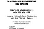 Campagna di prevenzione del diabete con controlli gratuiti ad Asiago - 30 novembre 2019