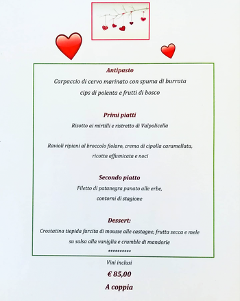 Menu San Valentino 2020 di Alpi di Foza