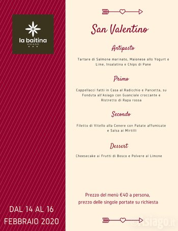 Menu San Valentino La Baitina Asiago