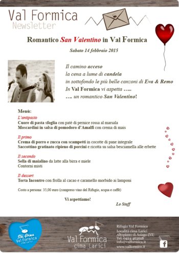 Cena di San Valentino 2015 al Rifugio Val Formica