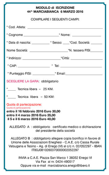 Iscrizione marciabianca 2016 Iscrizione marciabianca 2016
