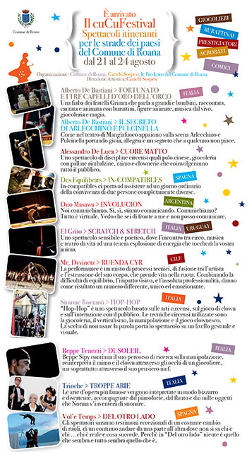 CUCU itinerant Shows in the FESTIVAL del Comune di Roana, 21-24 August