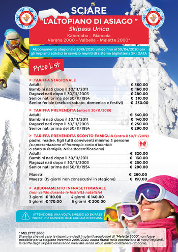 Skipass Altopiano di Asiago 2019 2020