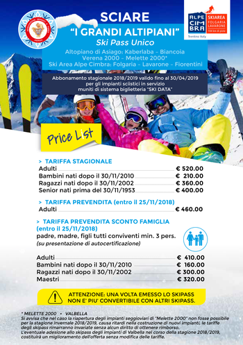 Skipass grandi altipiani 2018/2019