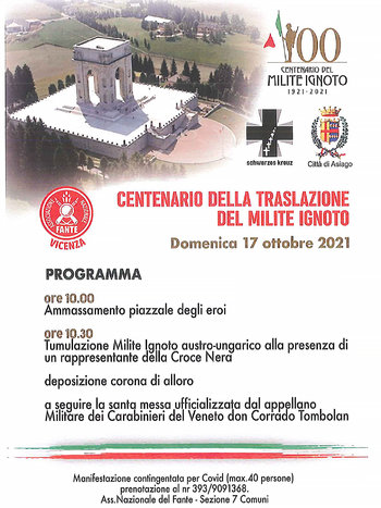 Cerimonia Milite Ignoto Asiago 17 ottobre 2021