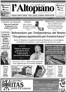 Giornale l'Altopiano 15 marzo Giornale l'Altopiano 15 marzo
