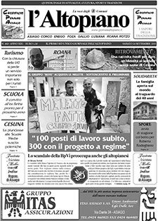 Giornale l'Altopiano 18 luglio 2015 Giornale l'Altopiano 26 settembre 2015