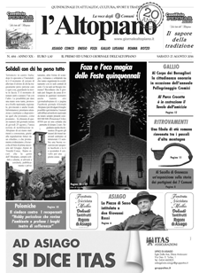 Giornale l'Altopiano 27 agosto 2016 Giornale l'Altopiano 27 agosto 2016