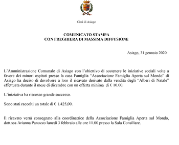 Comunicato stampa Comune Asiago 31 gennaio 2020 Comunicato stampa Comune Asiago 31 gennaio 2020